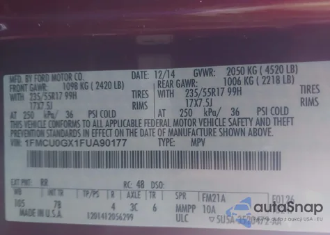 2015 Ford Escape Se from USA, damaged, VIN 1FMCU0GX1FUA90177